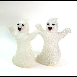 2 Vtg Halloween Ghost Melted Plastic 10"